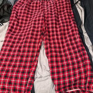 Lands' End Red and Black Plaid Fleece Pajama Pants